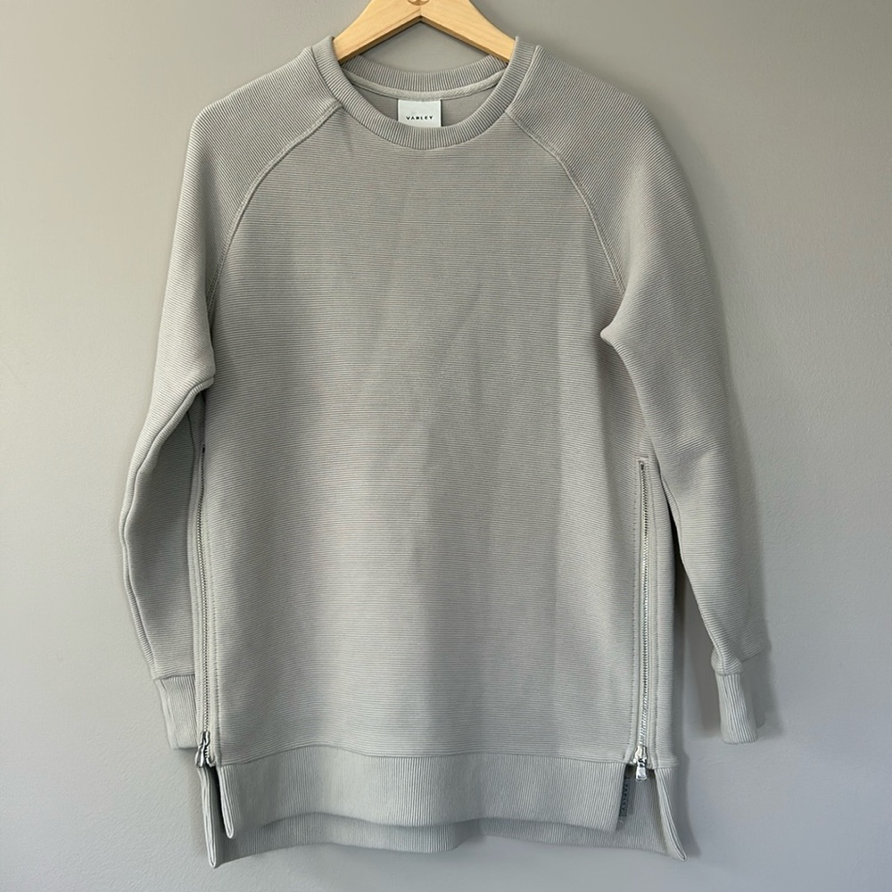 Varley Manning Ribbed Sweatshirt Zippers Size Small Stone/Clay
